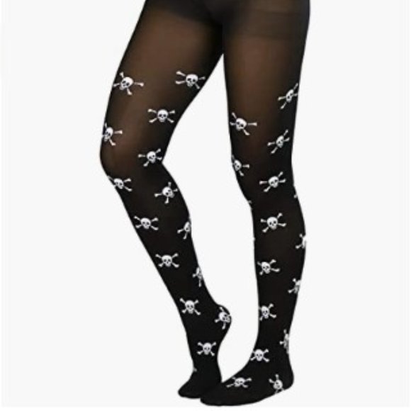 OhKayCloset Accessories - Crossbone Skulls Hosiery Stockings Panythose black white OSFM Fashion Tights